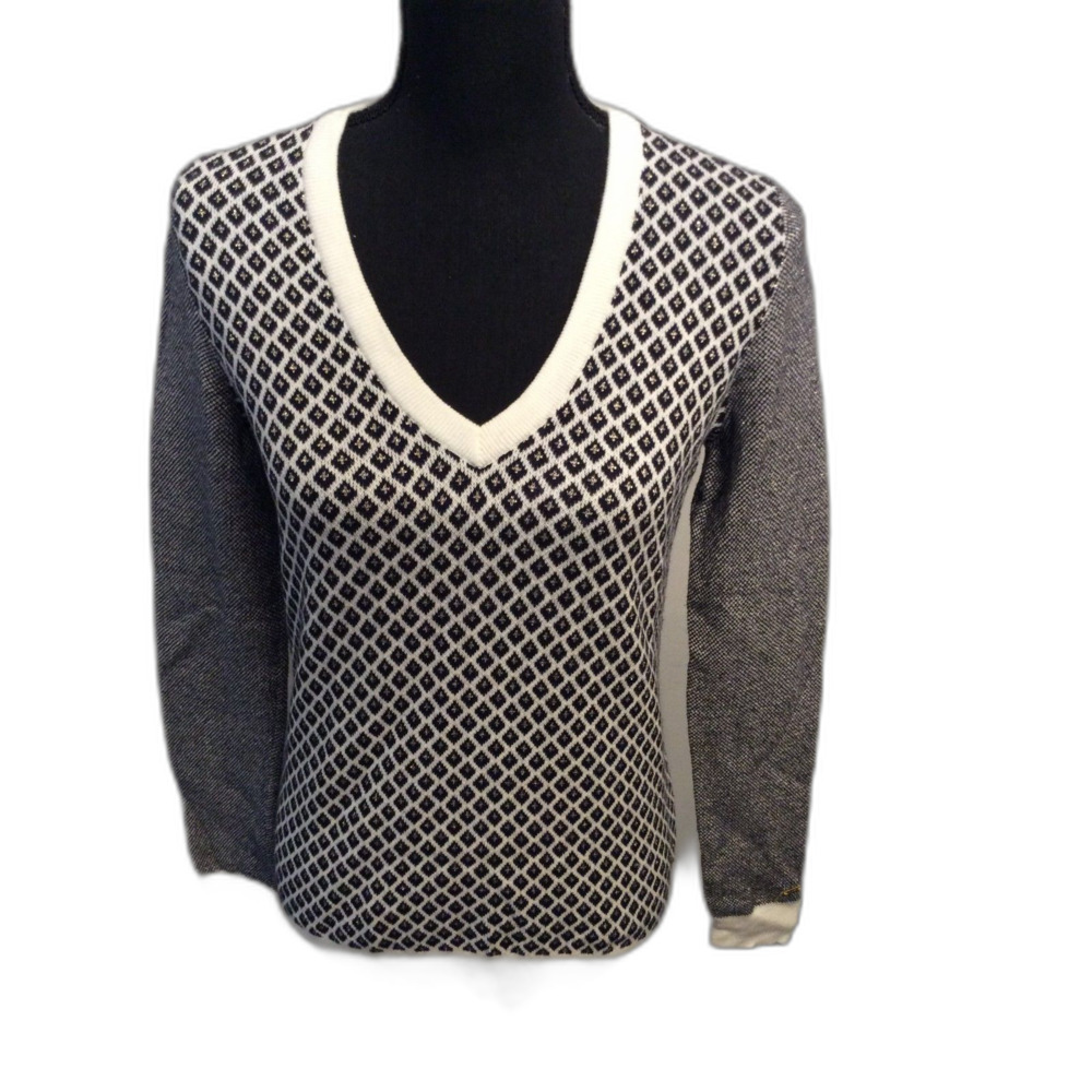 Tommy Hilfiger Women's Black White Diamonds V Neck Sweater Small S VNC